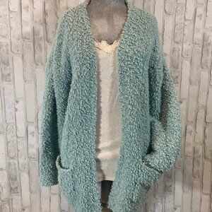 Teal Open Cardigan Sweater with pockets